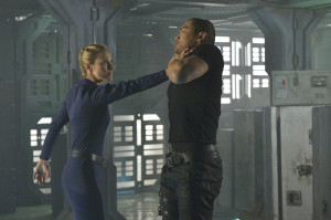 DARK MATTER -- "Episode One" Episode 101 -- Pictured: (l-r) Zoie Palmer as The Android, Alex Mallari Jr. as Four -- (Photo by: Ben Mark Holzberg/Syfy)