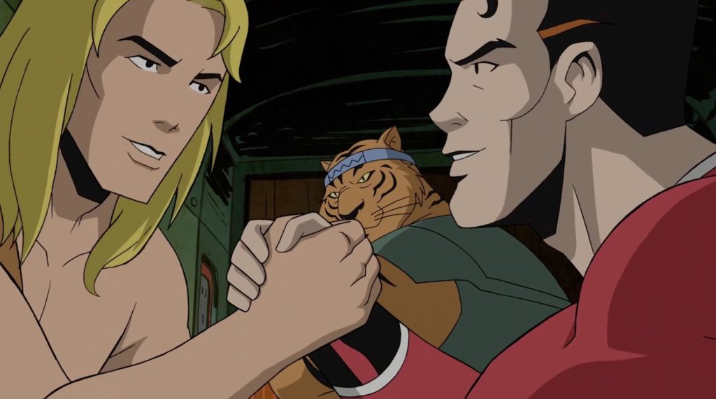 DCS-Kamandi-handshake Kamandi is relieved to discover another familiar face – humanoid mutant Ben Boxer – as he and Tuftan attempt to find an escape from the clutches of the ape clan. Cameron Monaghan (Gotham, Shameless, Reign of the Supermen) gives voice to Kamandi, while Tuftan is voiced by Steve Blum (Star Wars: Rebels, Cowboy Bebop, Naruto franchise) and Armen Taylor (Justice Society: World War II) provides the voice of Ben Boxer.