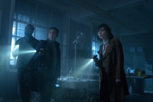 Pictured (L-R) Mike Colter as David Acosta, Aasif Mandvi as Ben Shakir and Katja Herbers as Kristen Bouchard of the Paramount+ series EVIL. Photo: Elizabeth Fisher/CBS ©2021Paramount+ Inc. All Rights Reserved.