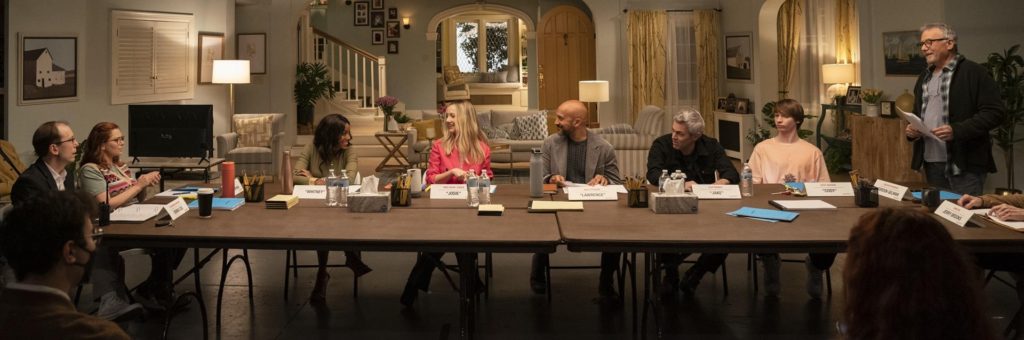 Reboot -- “New Girl” - Episode 102 -- Hannah and Gordon’s relationship is tested when he brings in a new cast member without her knowledge. This cast member also drives a wedge between Reed and Bree. Clay gets sucked into a new relationship with someone close to Zack. Dennis (Ryan Dietz), Hannah (Rachel Bloom), Timberly (Alyah Chanelle Scott), Bree (Judy Greer), Reed (Keegan-Michael Key), Clay (Johnny Knoxville), Zach (Calum Worthy), and Gordon (Paul Reiser), shown. (Photo by: Michael Desmond/Hulu)