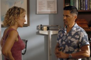 MAGNUM P.I. -- "The Passenger" Episode 501 -- Pictured: (l-r) Perdita Weeks as Juliet Higgins, Jay Hernandez as Thomas Magnum -- (Photo by: Zack Dougan/NBC)