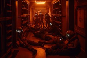 THE ARK -- Episode 101 -- Pictured: (l-r) Dominik Cicak as Harrison Beckner, Richard Fleeshman as Lt. James Brice, Reece Ritchie as Lt. Spencer Lane -- (Photo by: Aleksandar Letic/Ark TV Holdings, Inc./SYFY)